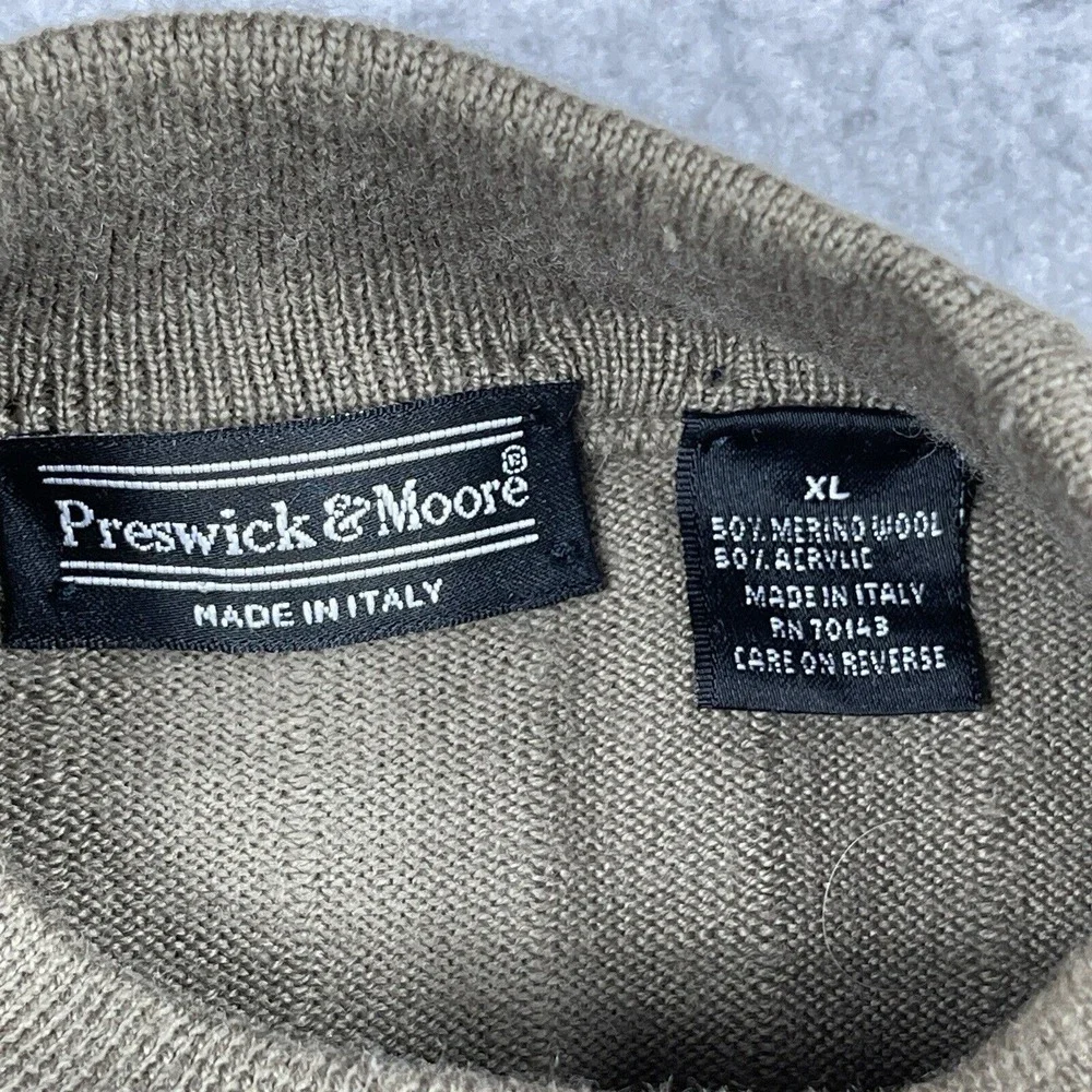 Preswick &‎ Moore Sweater Mens XL Beige Ribbed Career Merino Wool Italy Office